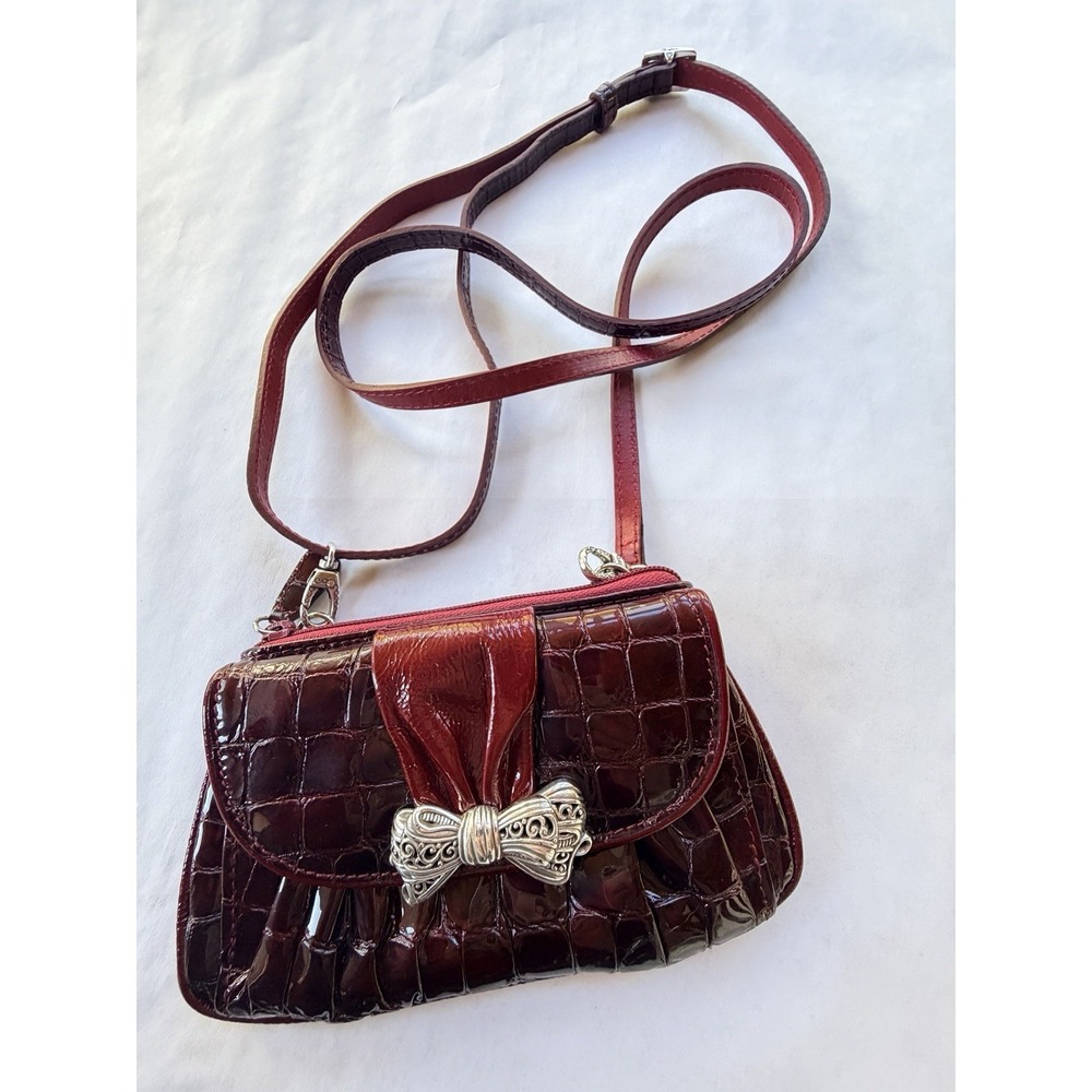 Brighton vintage Red Croc Embossed Leather Bow Purse Adjustable Clutch/Crossbody - Picture 7 of 16